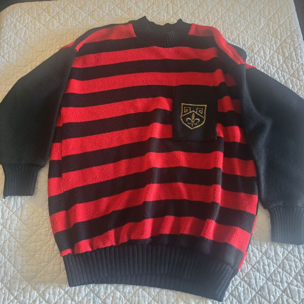 Vintage Art European Styke Red Black Striped Sweater Crest Patch Made In USA